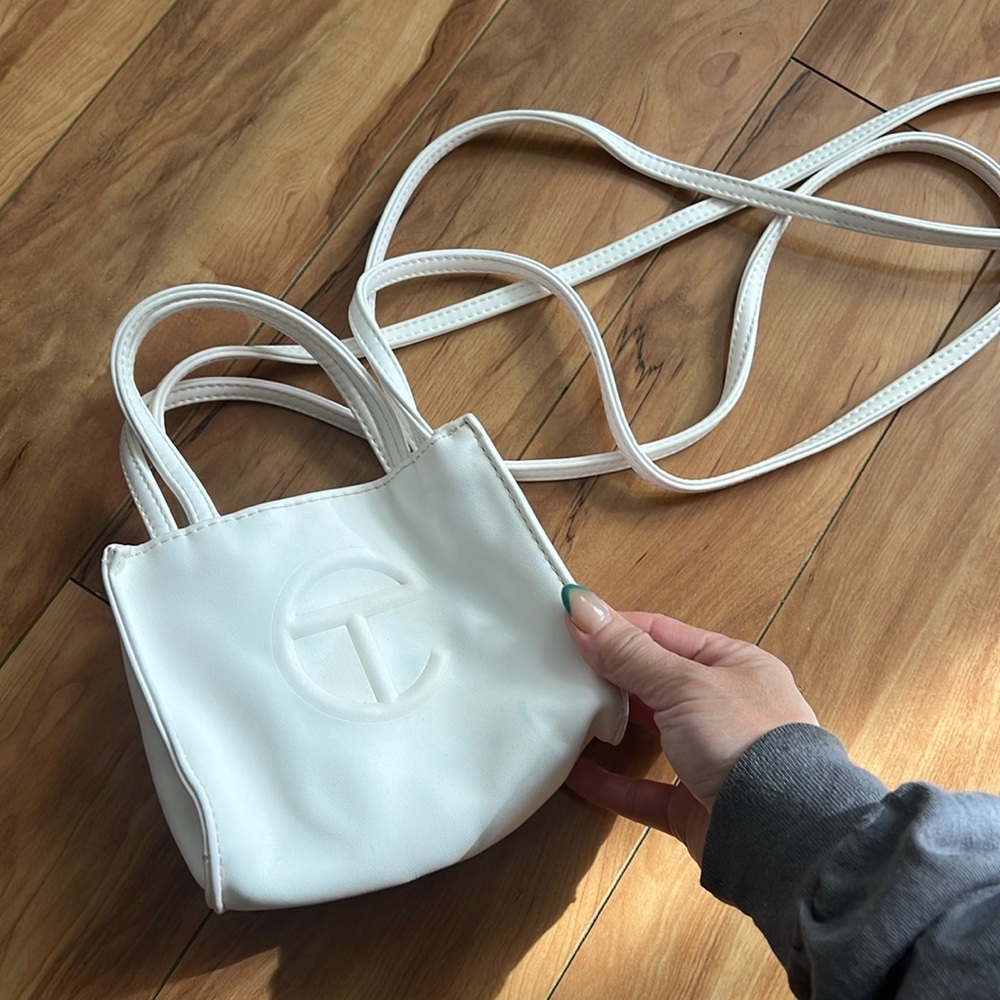 Telfar mini small brown shopping bag white